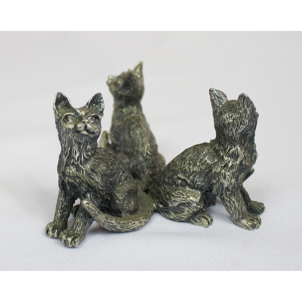 Pewter 3 Cat Pedestal Statuette Figurine Paperweight Vintage‎ 2"x3.5"